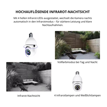 WLAN E27 Überwachungskamera mit 360° PTZ