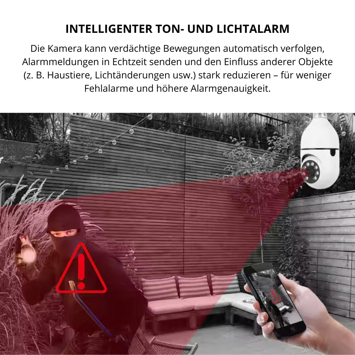 WLAN E27 Überwachungskamera mit 360° PTZ